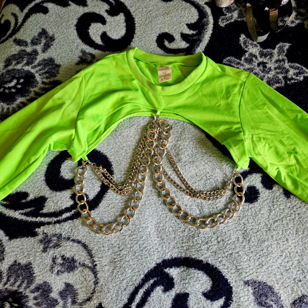Iheartraves Neon Crop Top With Chains